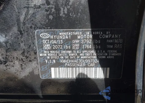 2013 Hyundai Elantra Gls z USA, uszkodzony, nr VIN KMHDH4AE3DU997324